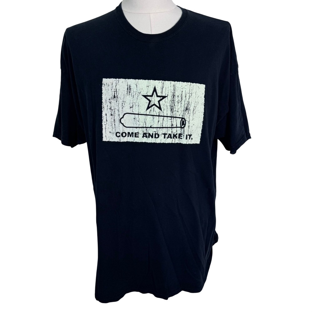 Vintage Mens 2XL Black The Alamo Come and Take It Texas Flag Graphic T-Shirt
